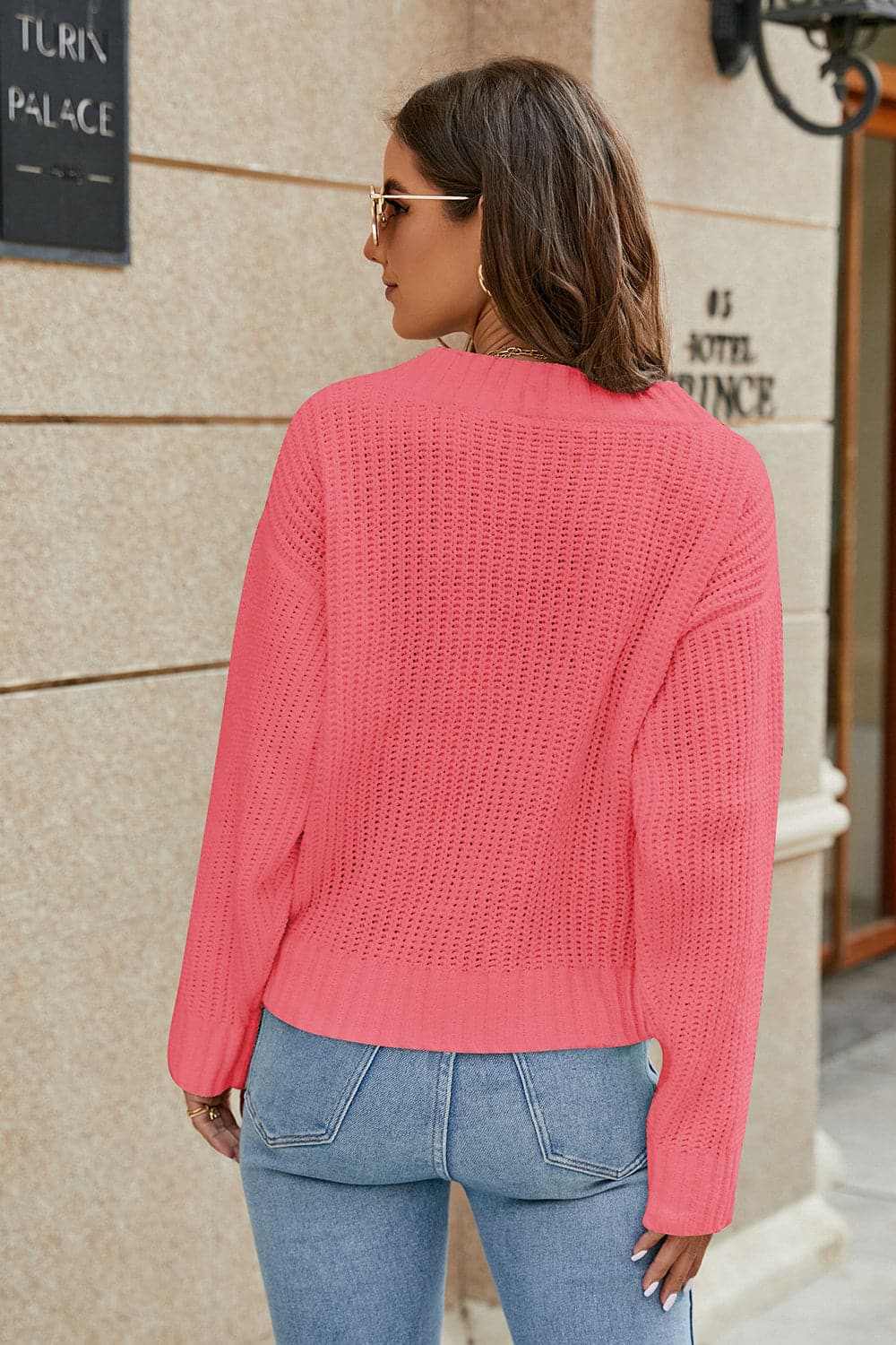 Openwork Surplice Long Sleeve Sweater.