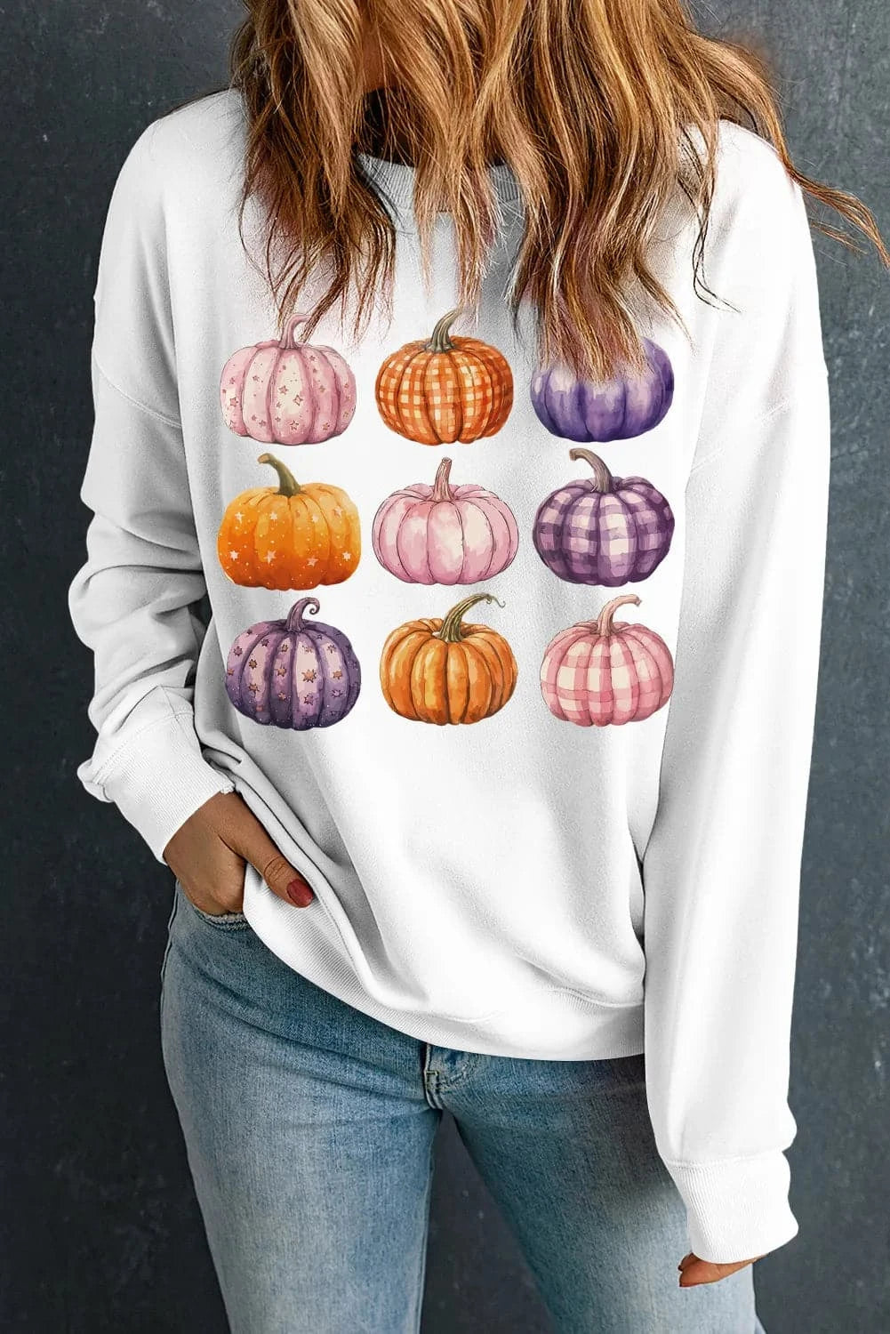 Pumpkin Graphic Long Sleeve Sweatshirt.