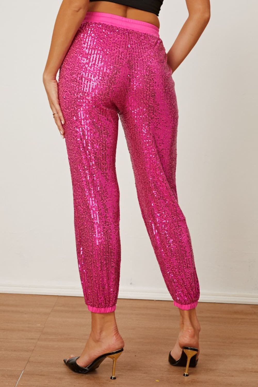 Sequin-Embellished Drawstring Trousers with Pockets