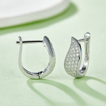 Moissanite 925 Sterling Silver Leaf Huggie Earrings.