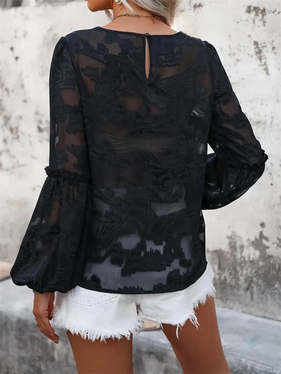 Sheer balloon sleeve top - 100% polyester