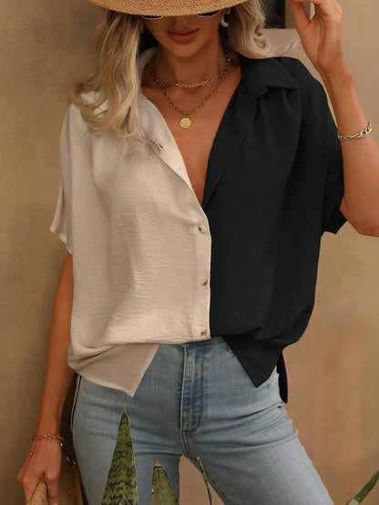 Contrast Collared Neck Short Sleeve Shirt.