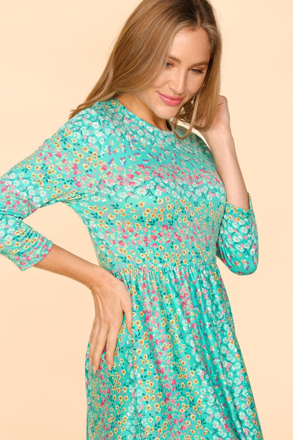 Haptics Round Neck Floral Dress with Pockets.