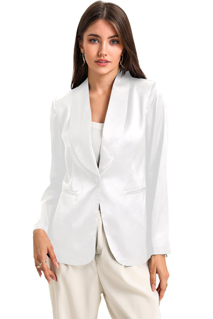 Chic white collared blazer with pockets for elegant styling