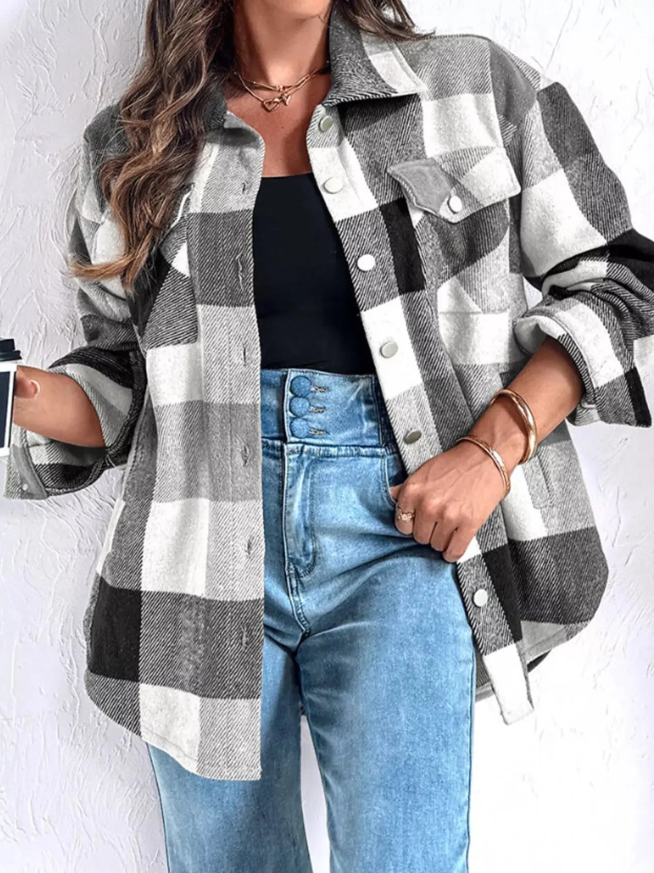 Plaid Button-Up Long Sleeve Shirt Simply Love