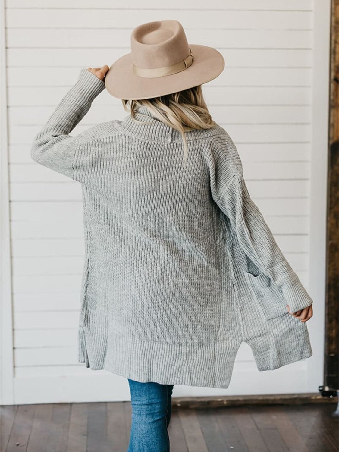 High-Low Open Front Cardigan with Pockets.