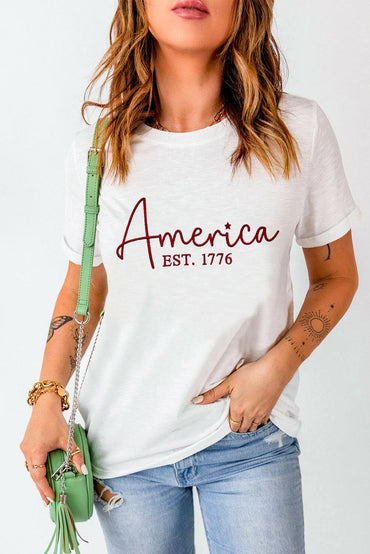 Letter Graphic Round Neck Short Sleeve T-Shirt.