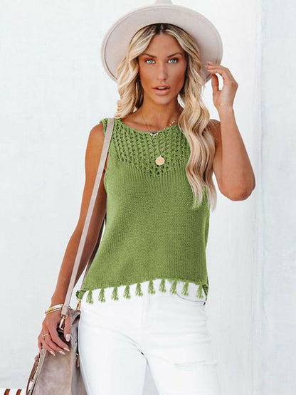 Cutout Tassel Round Neck Tank.