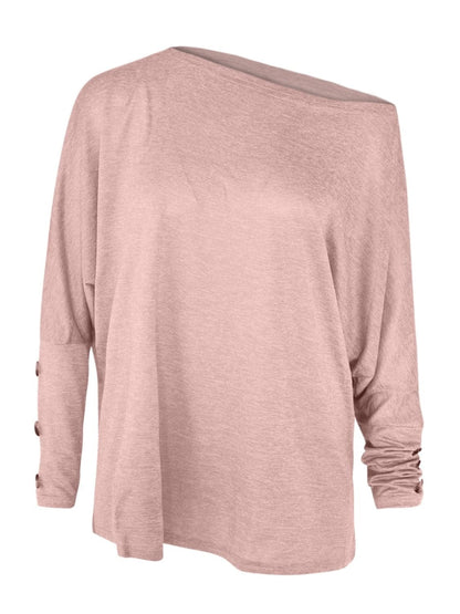 Asymmetrical chic long sleeve tee with decorative button