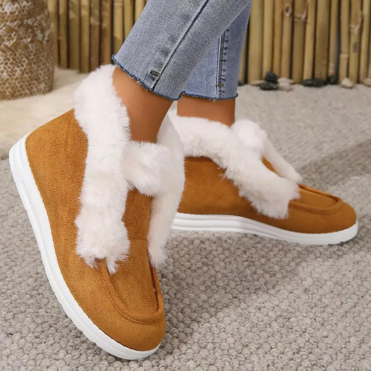 Cozy Fuzzy Trim Ankle Boots Simply Love