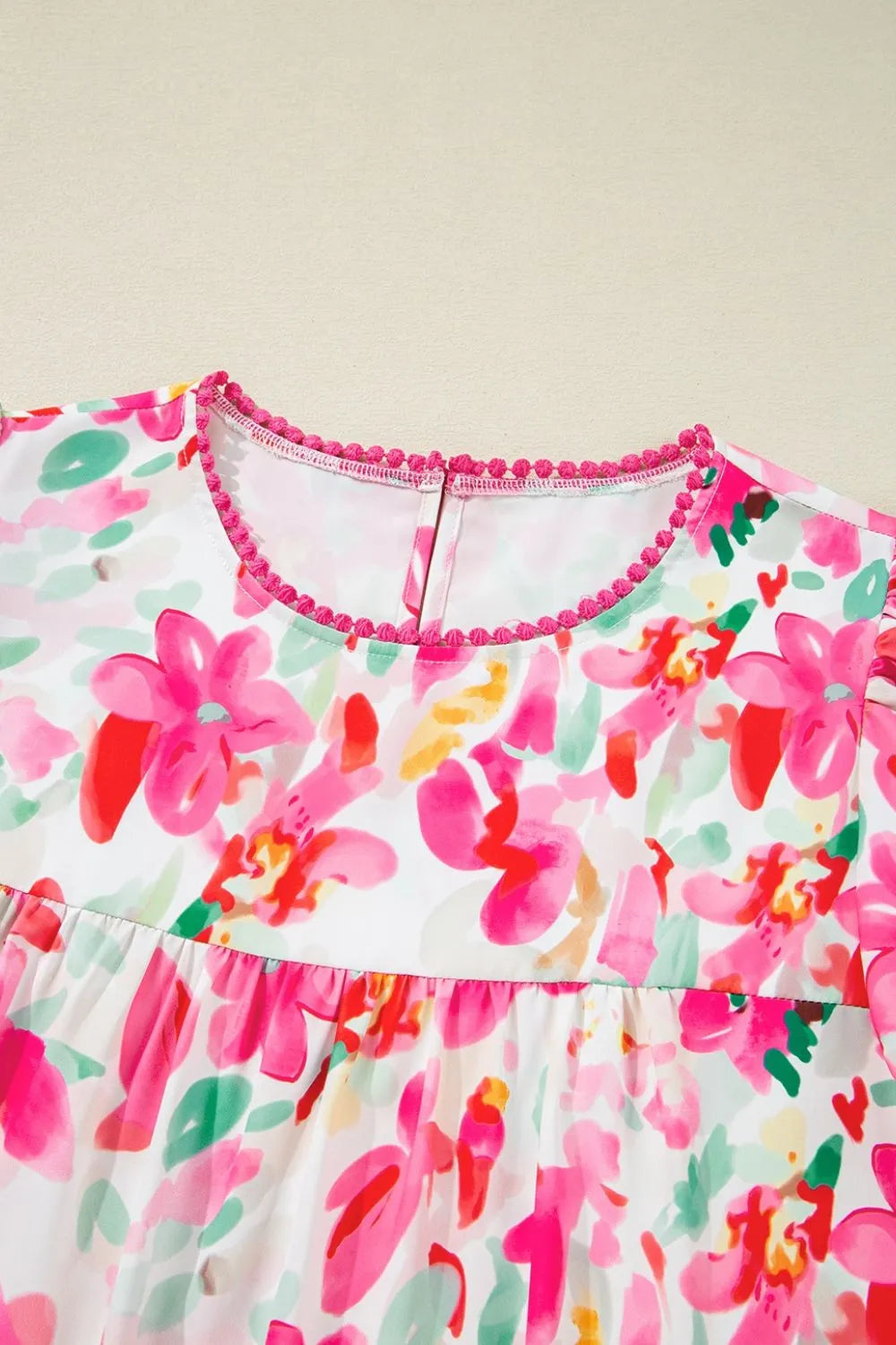 Floral Print Ruffle Sleeve Round Neck Blouse