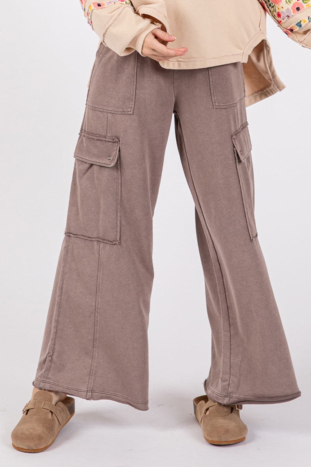 Chic mineral wash wide leg terry pants for effortless style