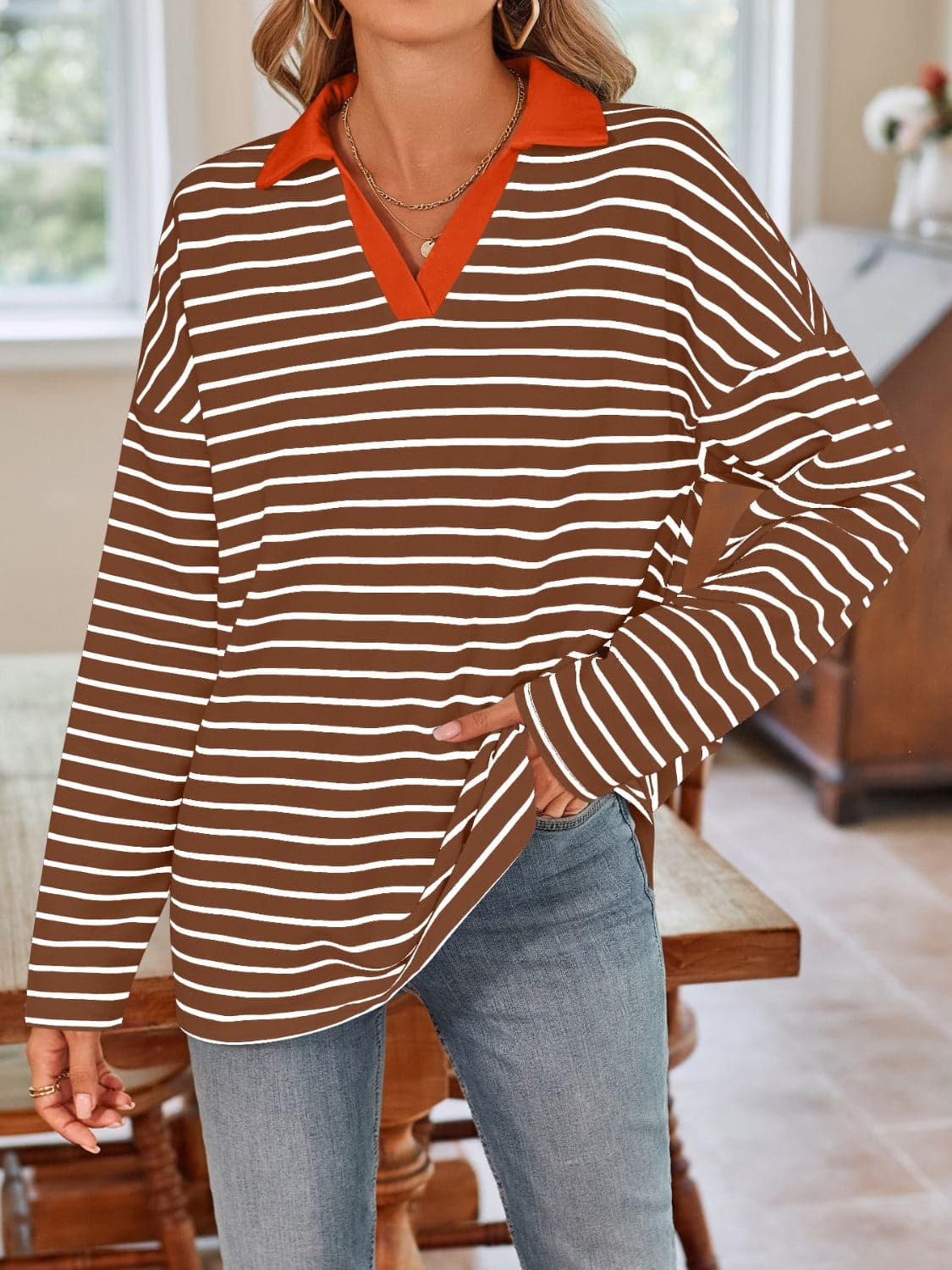 Chic striped long sleeve tee