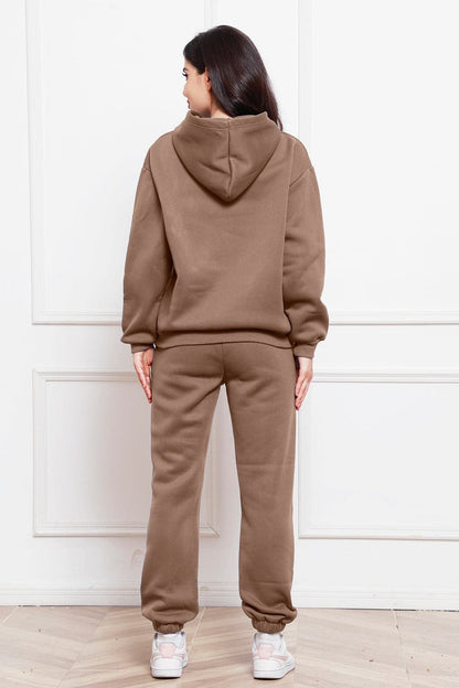 Drop Shoulder Long Sleeve Hoodie and Pants Set.