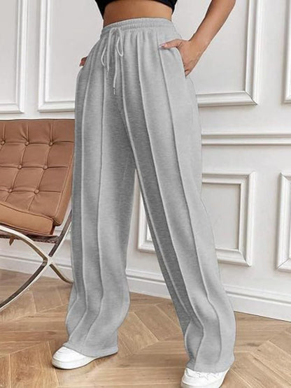 Versatile drawstring wide-leg trousers with convenient pockets