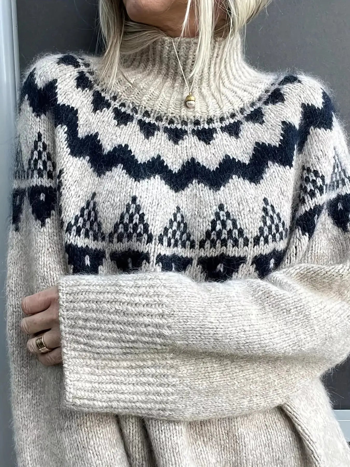 Nordic Pattern High Neck Sweater Simply Love