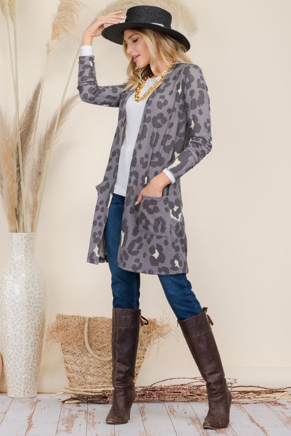 Celeste plus size leopard print open front cardigan