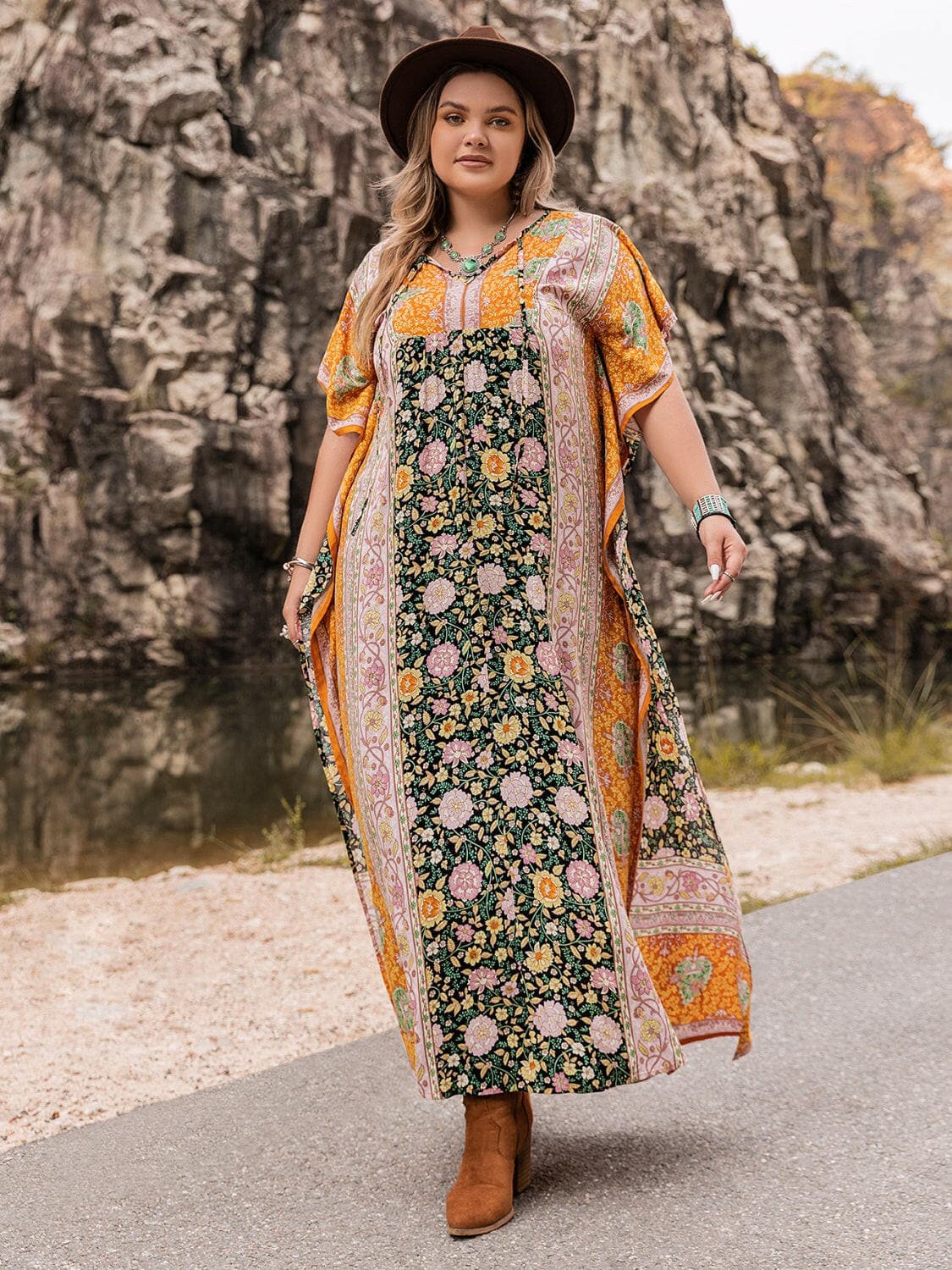 Plus Size Tie Neck Maxi DressPlus Size Tie Neck Maxi Dress
 Step into elegance and comfort with our Plus Size Tie Neck Maxi Dress. This stunning dress is designed to flatter your curves and makeLove Salve Size Tie Neck Maxi Dressplus