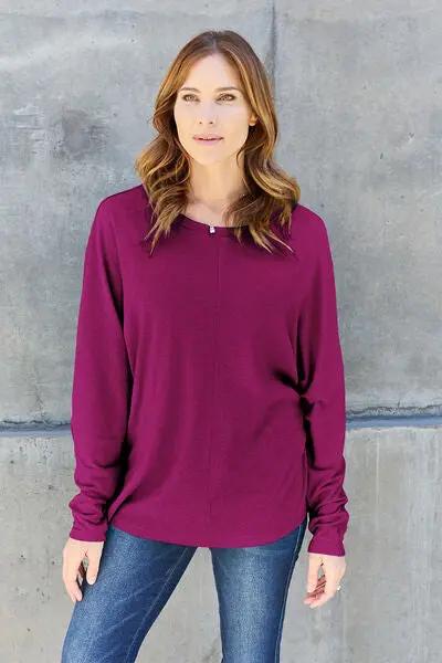 Double Take Full Size Round Neck Long Sleeve T-Shirt - Love Salve