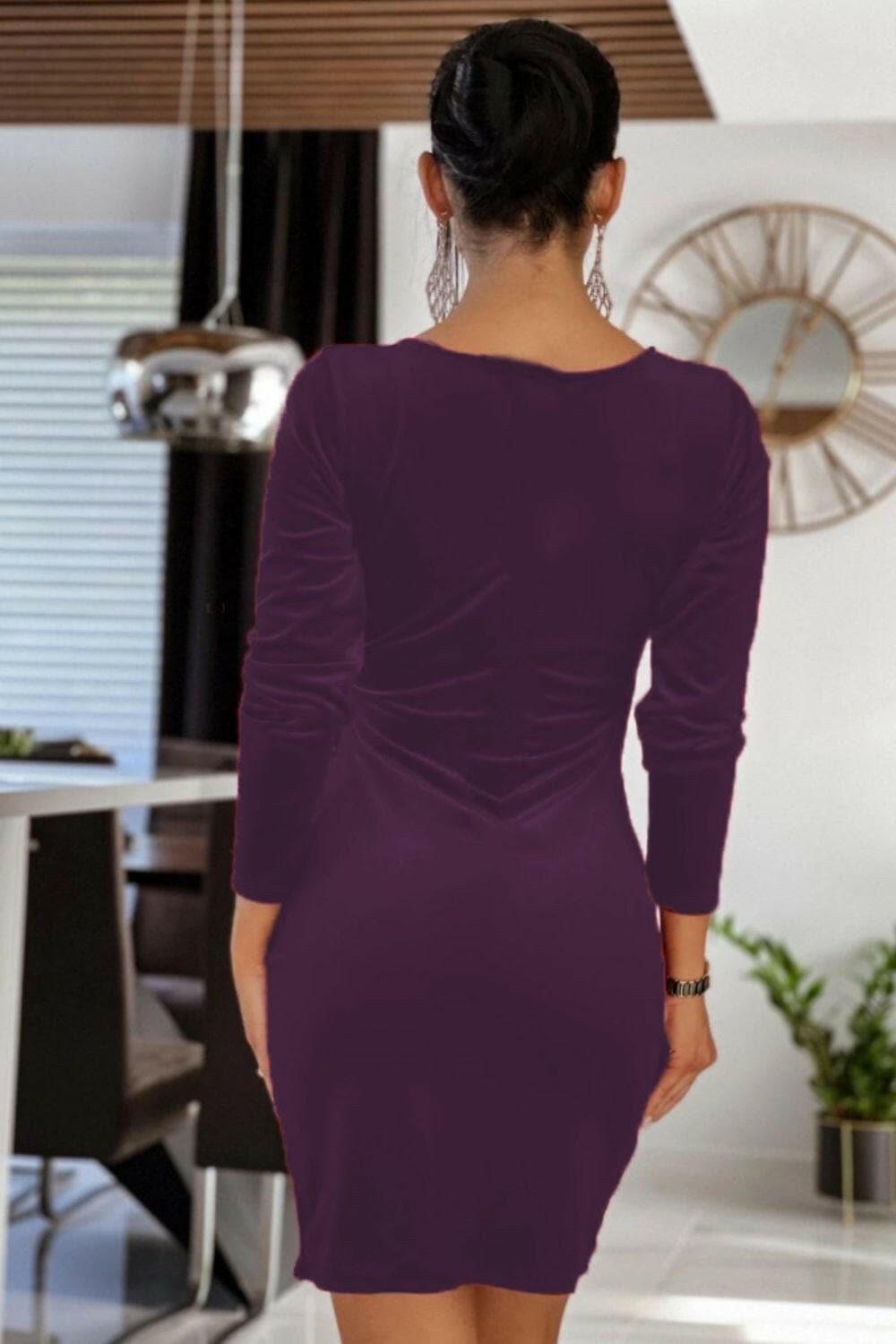 Surplice Long Sleeve Mini Dress.