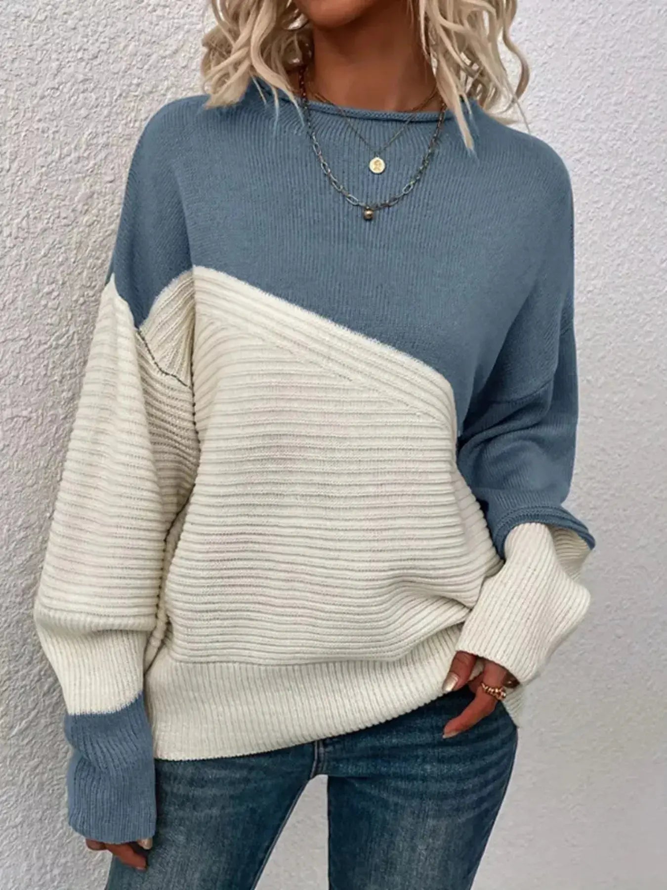 Color Block Ribbed Knit Sweater Simply Love