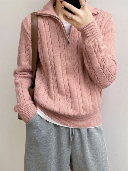 Cozy cable-knit half zip sweater with moderate stretch