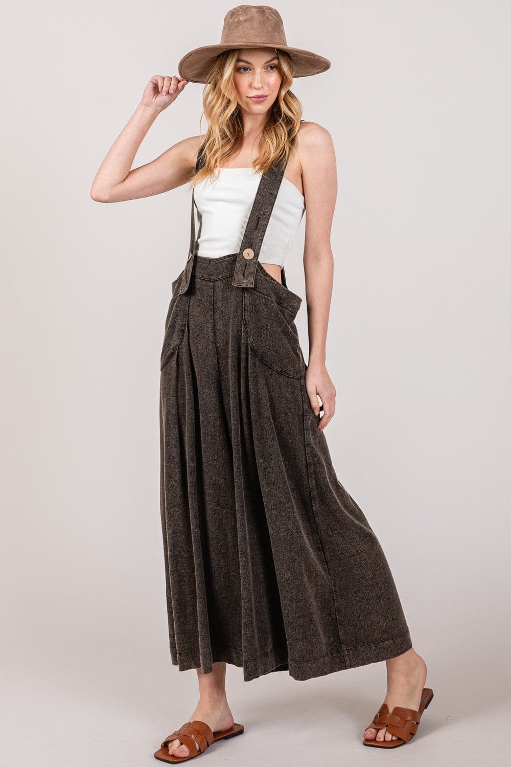 SAGE + FIG Full Size Wide Strap Wide Leg Overalls.