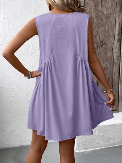 Ruched V-Neck Sleeveless Mini Dress.