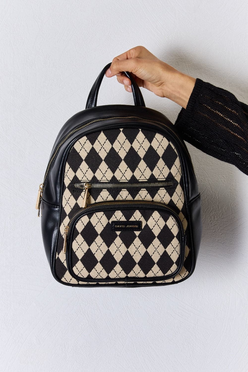 David Jones Argyle Pattern PU Leather Backpack.