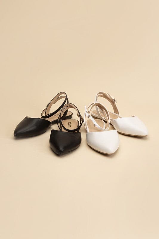 LINDEN-S Ankle Strap Flats.