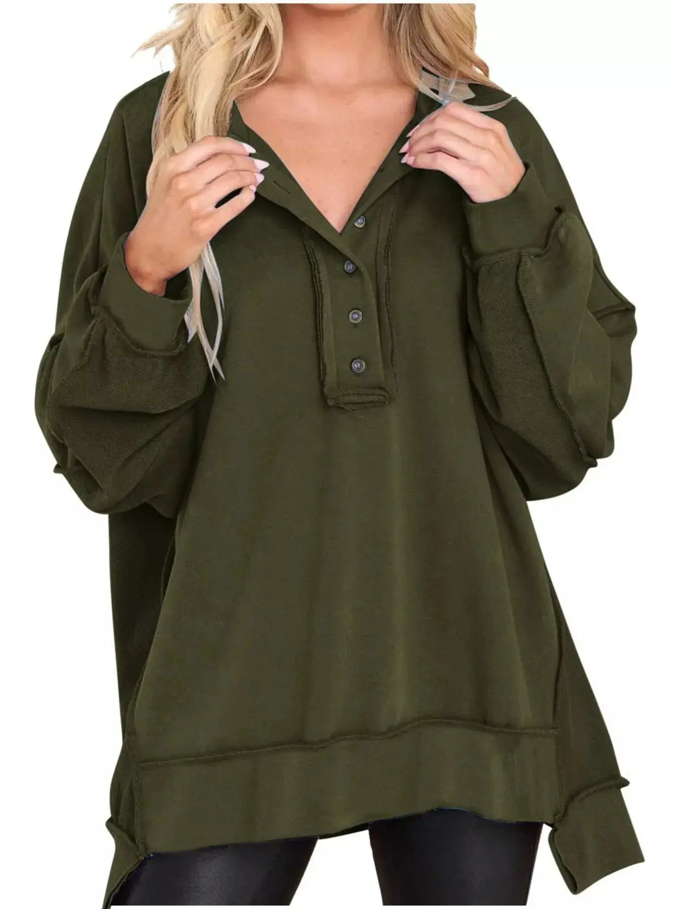 Half Snap Long Sleeve Sweatshirt Simply Love