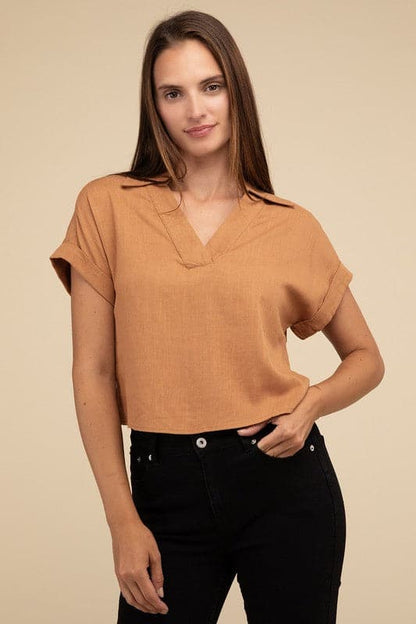 Always a Delight Short Sleeve Linen Top.