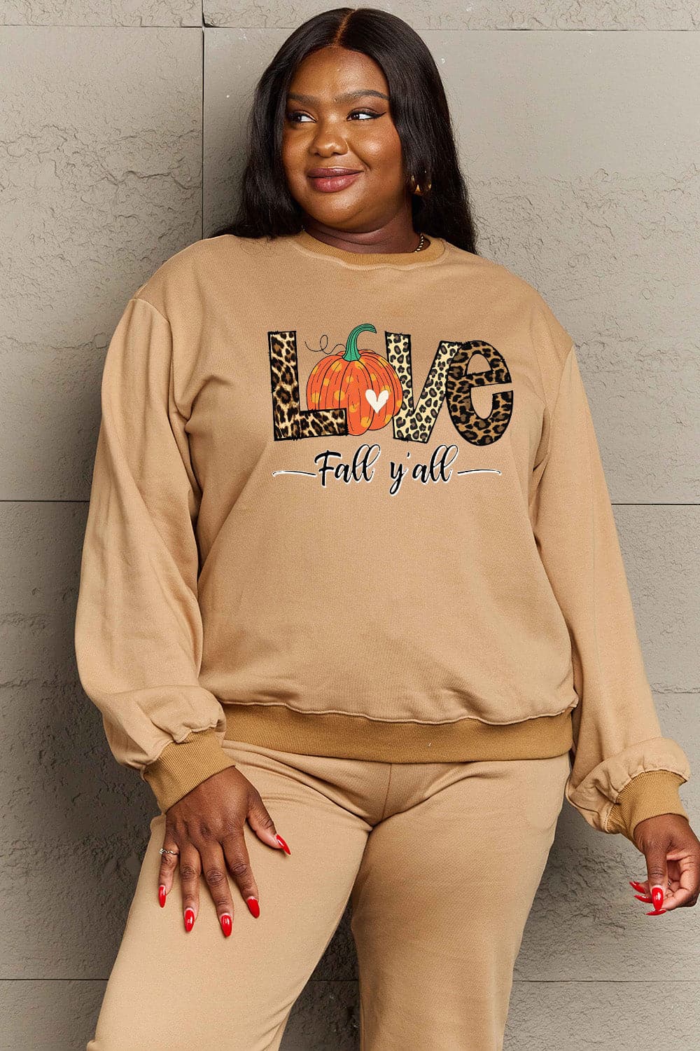 Simply Love Full Size LOVE FALL Y'ALL Graphic Sweatshirt.