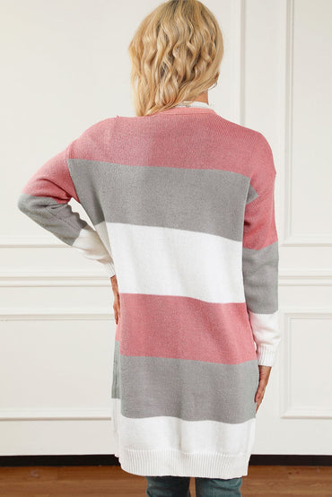 Striped Open Front Long Sleeve Cardigan.