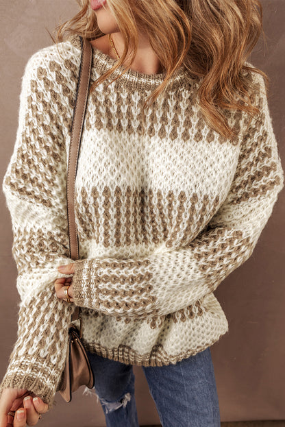 Chic brown striped oversized sweater with drop shoulders