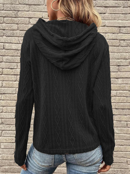 Cable-Knit Drawstring Hooded Knit Top.