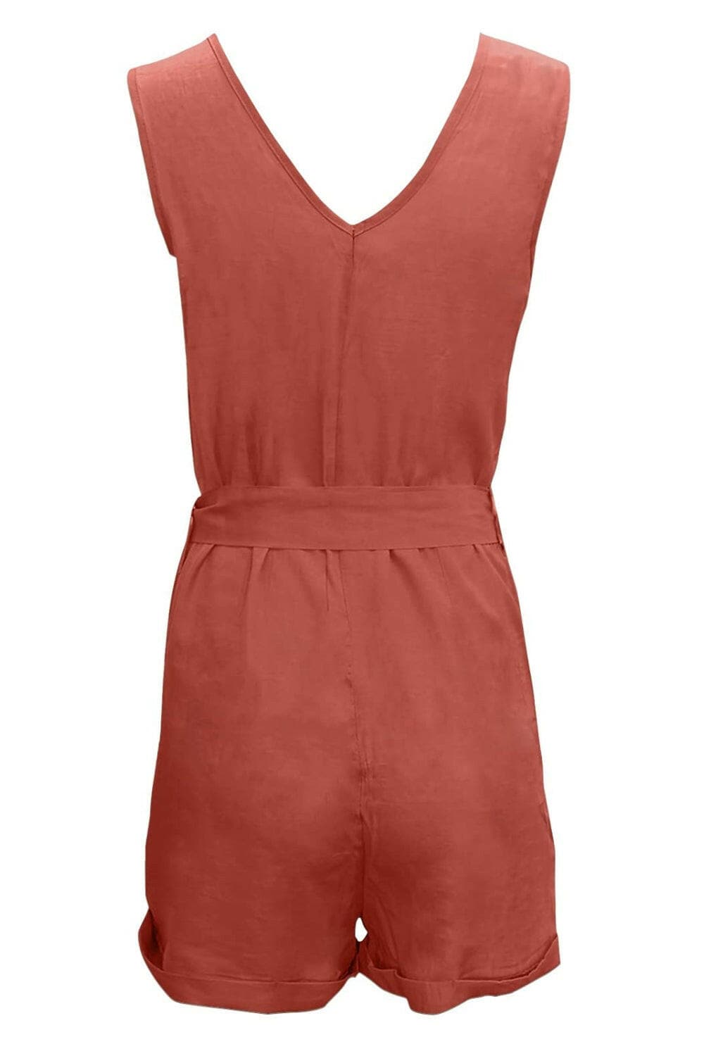 Full Size Tied V-Neck Sleeveless Romper with Pockets.