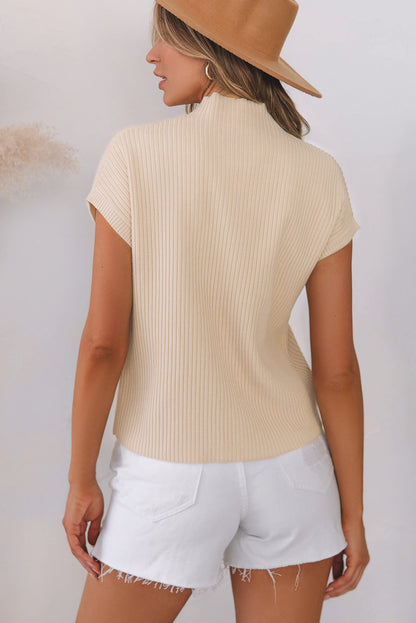 Chic oatmeal ribbed knit sweater with patch pocket