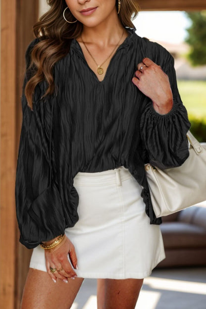 Tied Neck Sheer Long Sleeve Top