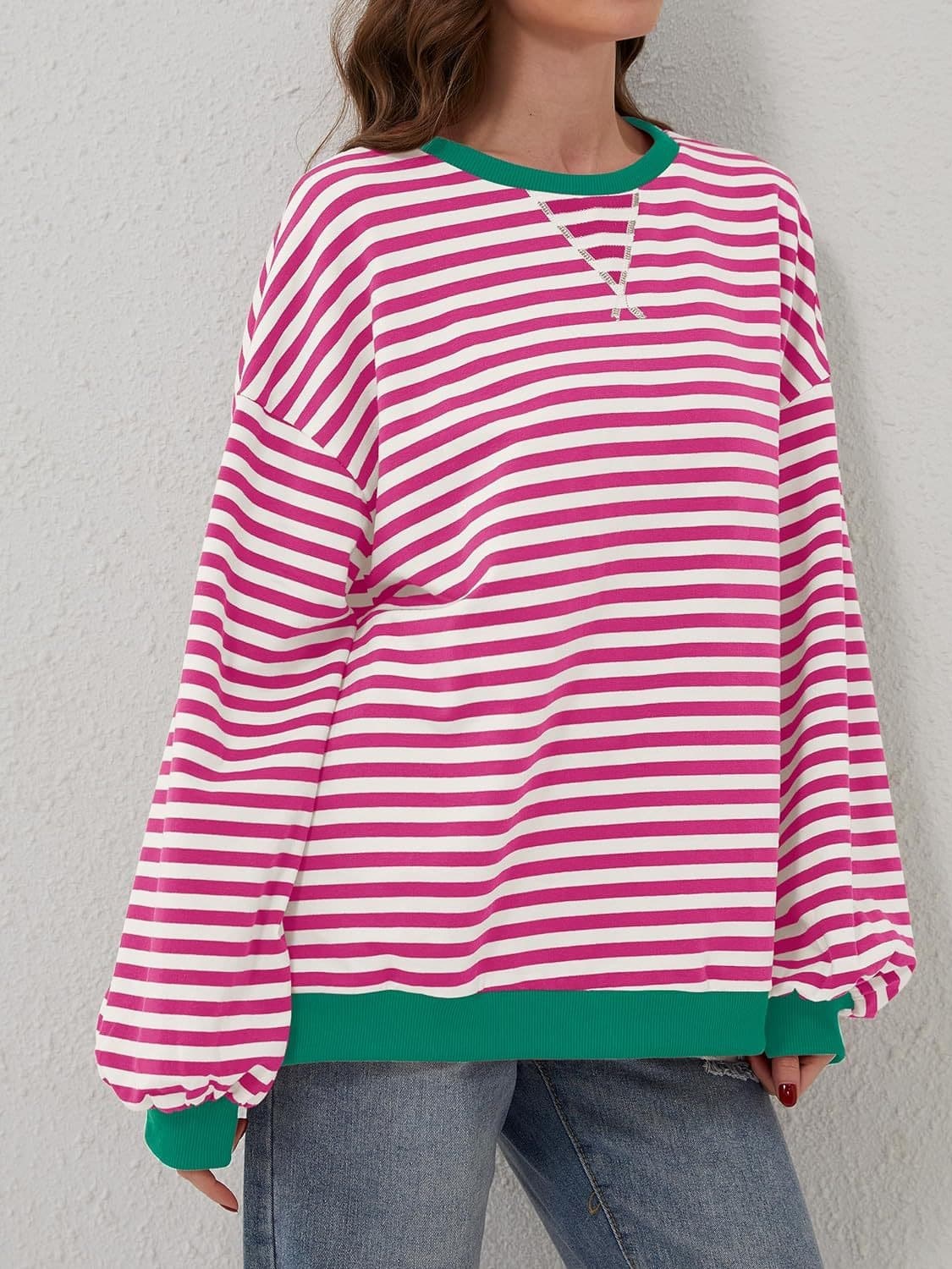 Contrast Striped Long Sleeve Sweatshirt.