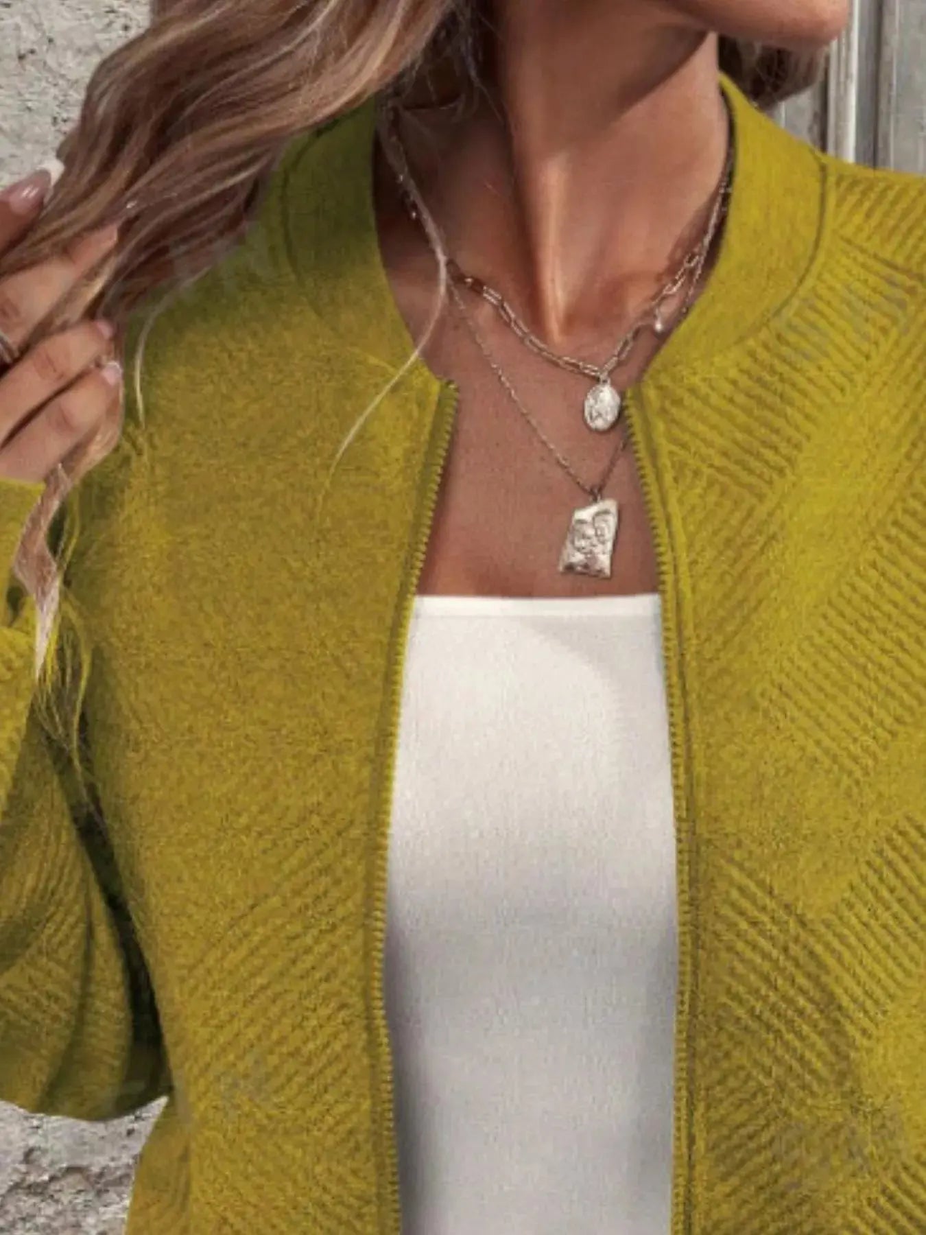 Textured Knit Zip-Up Bomber Jacket Simply Love