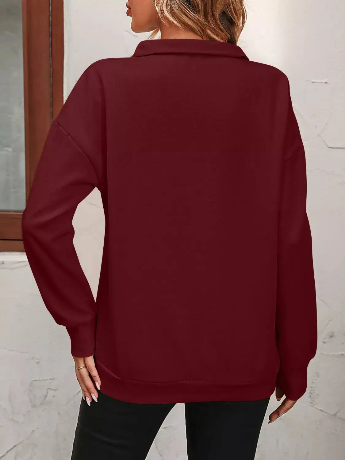 Quarter Zip Dropped Shoulder Sweatshirt Simply Love