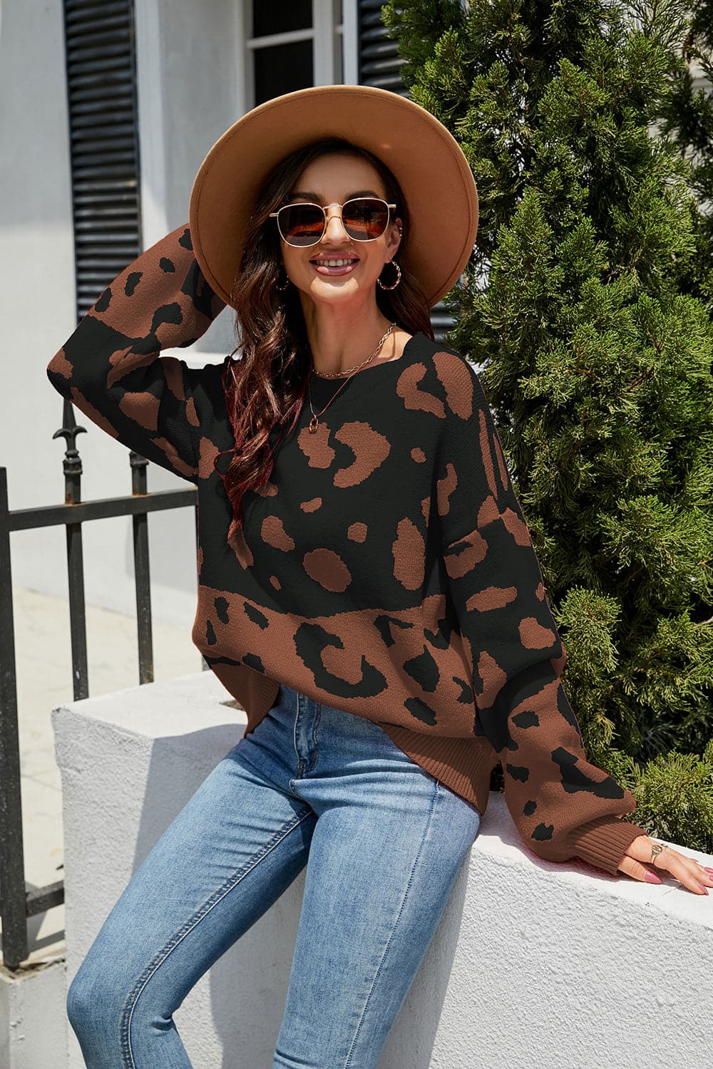 Leopard Drop Shoulder Sweater.