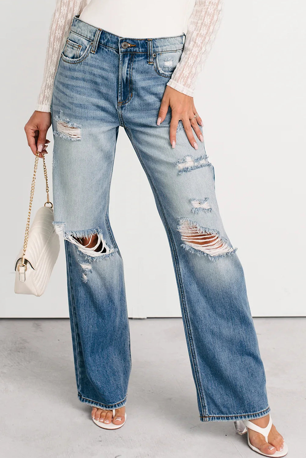 Myosotis Mid Rise Distressed Sneak Peek Straight Leg Jeans Dear-Lover Dropshipping