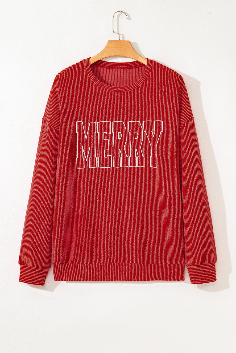 Fiery Red Twist Ribbed Merry Letter Graphic Plus Size Pullover Dear-Lover Dropshipping