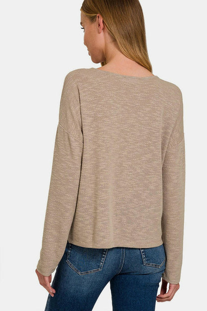 Zenana Dropped Shoulder Long Sleeve T-Shirt.