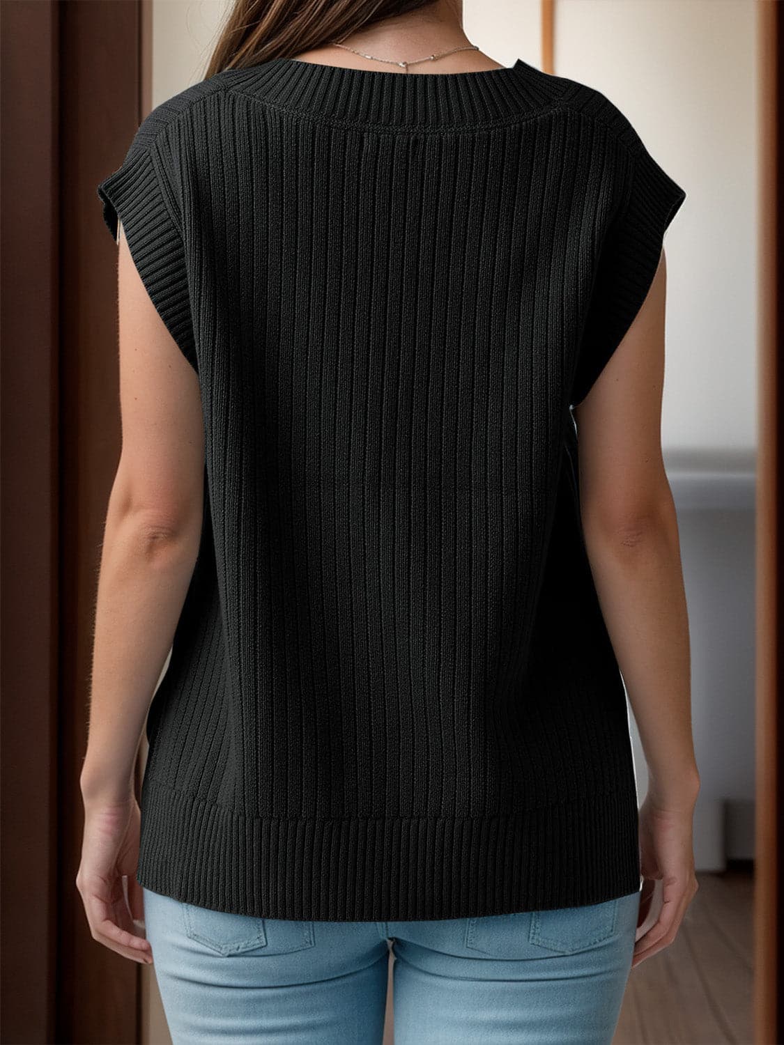 V-Neck Cap Sleeve Knit Vest.