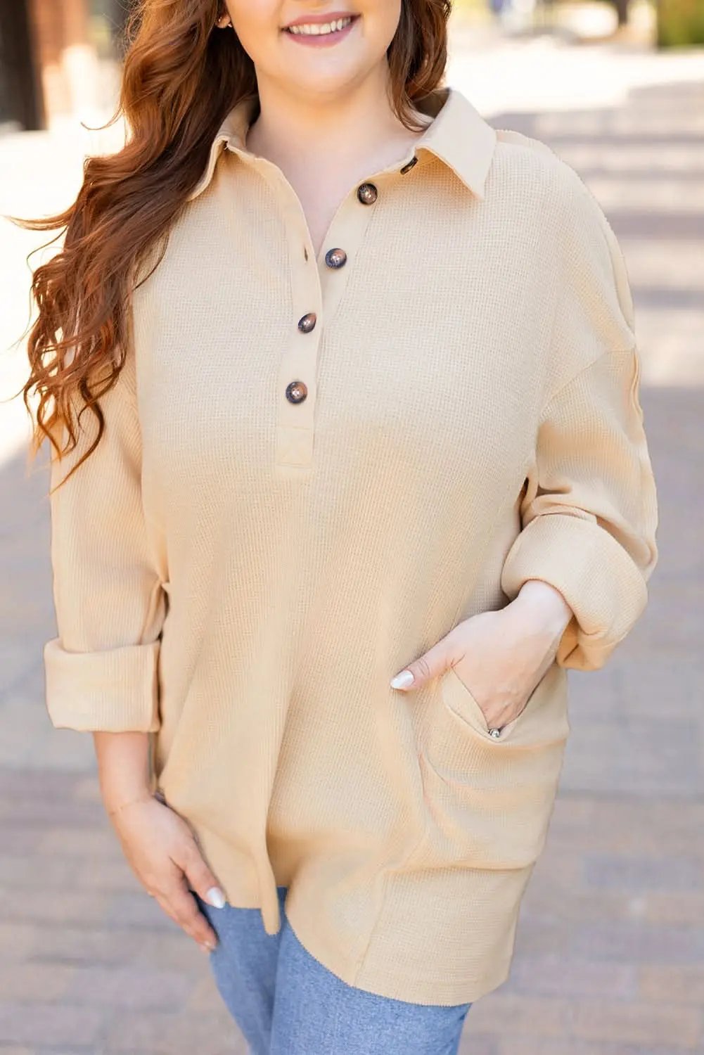 Cozy plus size thermal tunic with pockets - Love Salve 