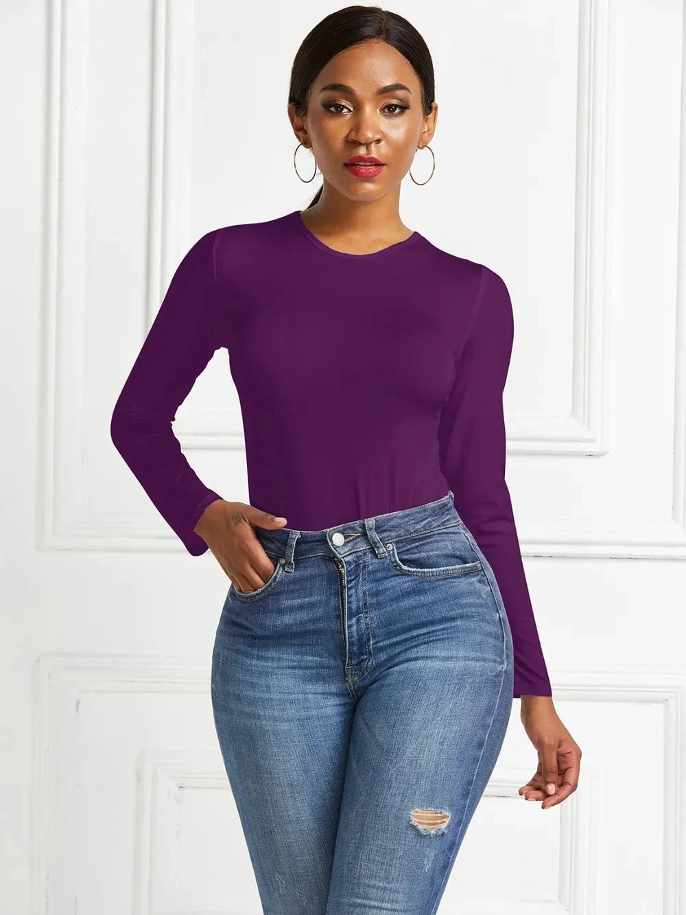 Round Neck Long Sleeve Bodysuit Coco’s Tee Boutique