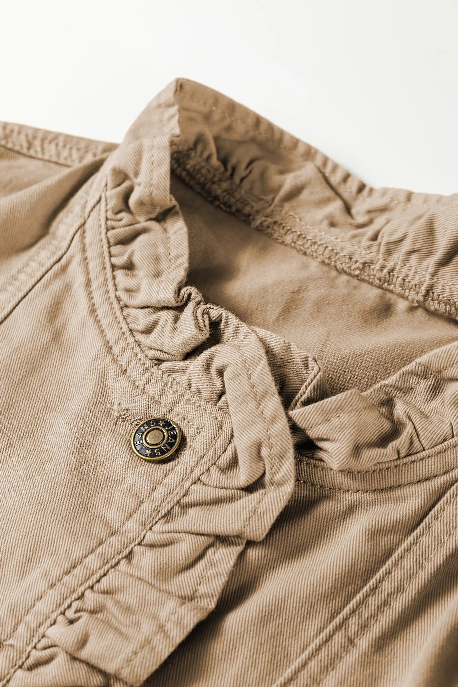 Pale Khaki Ruffled Patchwork Denim Jacket Vest For Women Casual Wear Dear-Lover Dropshipping